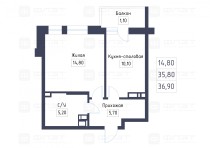 Продажа 1-комн. квартира, 37 м², 12/20 этаж — планировка 1