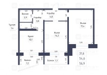 Продажа 2-комн. квартира, 57 м², 11/11 этаж — планировка 1