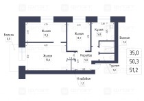 Продажа 3-комн. квартира, 51 м², 2/5 этаж — планировка 1