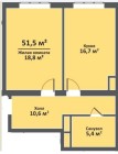 Продажа 1-комн. квартира, 52 м², 2/3 этаж — планировка 1