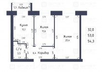 Продажа 2-комн. квартира, 54 м², 2/3 этаж — планировка 1