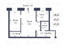 Продажа 2-комн. квартира, 45 м², 5/5 этаж — планировка 1