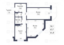 Продажа 2-комн. квартира, 65 м², 1/16 этаж — планировка 1