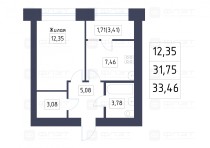 Продажа 1-комн. квартира, 34 м², 9/10 этаж — планировка 1