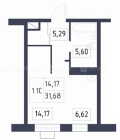 Продажа студия, 1-комн. квартира, 32 м², 15/19 этаж — планировка 1