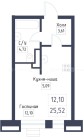 Продажа студия, 1-комн. квартира, 26 м², 4/9 этаж — планировка 1
