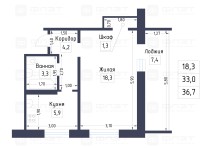 Продажа 1-комн. квартира, 33 м², 6/9 этаж — планировка 1