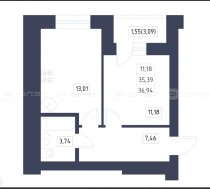 Продажа 1-комн. квартира, 37 м², 1/7 этаж — планировка 1