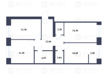 Продажа 3-комн. квартира, 74 м², 2/10 этаж — планировка 1