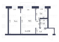 Продажа 2-комн. квартира, 55 м², 2/2 этаж — планировка 1