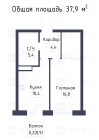 Продажа 1-комн. квартира, 38 м², 3/9 этаж — планировка 1