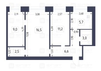 Продажа 3-комн. квартира, 55 м², 1/5 этаж — планировка 1