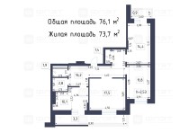 Продажа 3-комн. квартира, 76 м², 16/24 этаж — планировка 1