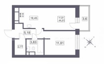 Продажа 2-комн. квартира, 44 м², 6/6 этаж — планировка 1