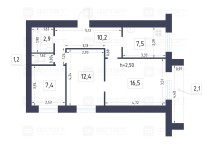 Продажа 3-комн. квартира, 58 м², 7/9 этаж — планировка 1