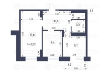 Продажа 2-комн. квартира, 52 м², 18/19 этаж — планировка 1