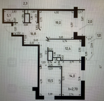 Продажа 3-комн. квартира, 84 м², 1/19 этаж — планировка 1