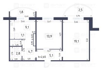 Продажа 2-комн. квартира, 60 м², 9/9 этаж — планировка 1