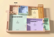 Продажа 2-комн. квартира, 56 м², 2/19 этаж — планировка 1