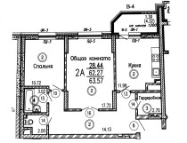 Продажа 2-комн. квартира, 64 м², 4/18 этаж — планировка 1