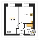 Продажа 1-комн. квартира, 35 м², 1/8 этаж — планировка 1