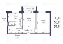 Продажа 2-комн. квартира, 58 м², 7/10 этаж — планировка 1