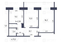 Продажа 2-комн. квартира, 50 м², 5/9 этаж — планировка 1