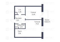 Продажа 2-комн. квартира, 47 м², 4/18 этаж — планировка 1