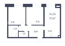 Продажа 2-комн. квартира, 58 м², 16/25 этаж — планировка 1