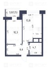 Продажа 1-комн. квартира, 38 м², 15/24 этаж — планировка 1