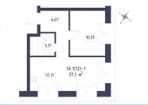 Продажа 1-комн. квартира, 38 м², 2/12 этаж — планировка 1