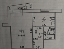 Продажа 1-комн. квартира, 38 м², 9/9 этаж — планировка 1