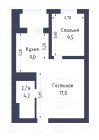 Продажа 1-комн. квартира, 40 м², 9/25 этаж — планировка 2