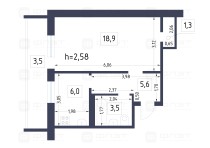 Продажа 1-комн. квартира, 39 м², 4/9 этаж — планировка 1