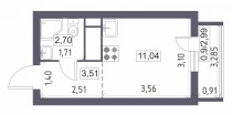 Продажа 1-комн. квартира, 17 м², 5/12 этаж — планировка 1