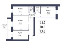 Продажа 3-комн. квартира, 74 м², 2/11 этаж — планировка 1